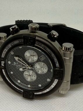 NEW CROTON CC311196BSBK MEN'S CHRONOGRAPH SPORT WATCH BLACK CARBON FIBER
